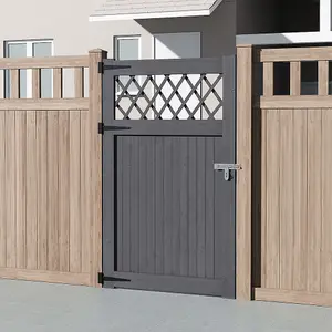 Outdoor Grey Rhombus Garden Wooden Gate Fence Door 150cm H