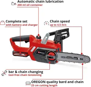 Einhell 18v Cordless Chainsaw 10" 25cm Bar Power X Heavy Duty + 2.5AH Kit