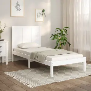 Berkfield Bed Frame White Solid Wood Pine 75x190 cm 2FT6 Small Single