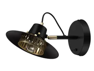 GoodHome Delagoa Industrial Matt Black & Gold Antique brass effect Wired LED Wall light