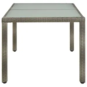 Berkfield Garden Table 150x90x75 cm Tempered Glass and Poly Rattan Grey