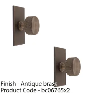 2 PACK - Knurled Radio Cabinet Door Knob & Matching Backplate - Antique Brass 76 x 40mm