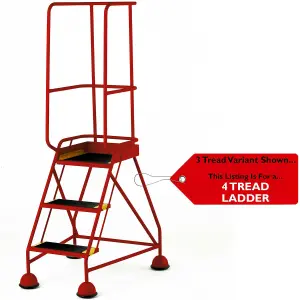 5 Tread Mobile Warehouse Steps & Guardrail RED 2.2m Portable Safety Stairs