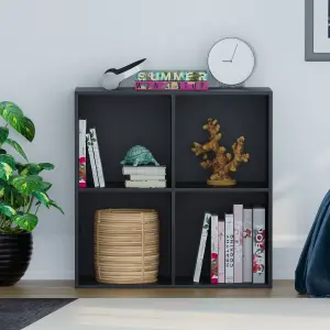 Vida Designs Durham Black 2x2 Cube Storage Unit & Set of 2 Black Foldable Cube Storage Baskets