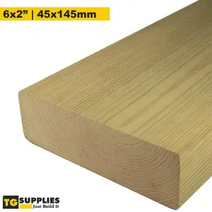 Single C24 Graded Pressure Treated Scandinavian Smooth Planed Tantalised Softwood Board 6x2" - 45x145mm - 1800mm