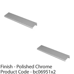 2 PACK - Square Edge Finger Pull Handle - Polished Chrome 200mm - Slim Cupboard Drawer