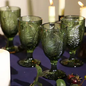 Set of 4 Fern Leaf Green Halloween Wine Glasses Wine Goblets Halloween Party Decoration 230ml