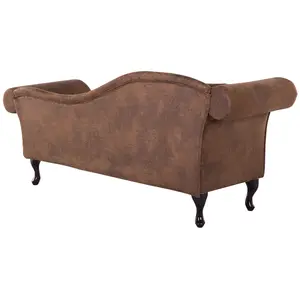 Left Hand Chaise Lounge Faux Suede Brown LATTES