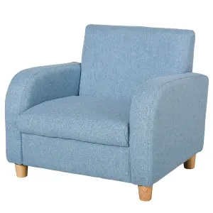 HOMCOM Linen Child Armchair Wood Frame w/ Padding Seat Low-Rise Bedroom Blue