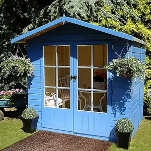 Shire Lumley 7x5 ft with Double door Apex Wooden Summer house (H)2110mm x (W)2050mm (Base included) - Assembly service included