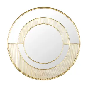 Green Decore Elanor Modern Decorative Wall Mirror For Living room, Hallway, Vanity & Bedroom, Metal Frame, Gold, 76cm Round