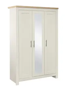 3 Door Mirror Wardrobe Cream Oak Birlea Highgate Farmhouse Shabby Chic