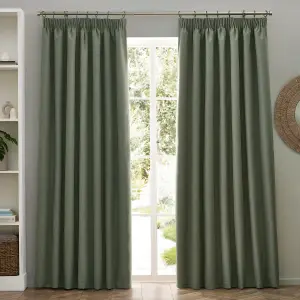 furn. Dawn 100% Blackout Thermal Eucalyptus Pencil Pleat Curtains, 229 x 137cm