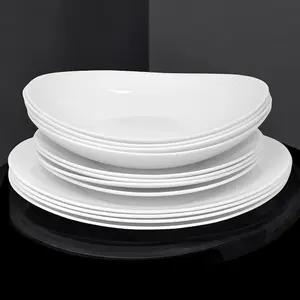 Queensway Home & Dining 26cm Diameter 24Pcs White Opal Glass Venice Boat Dinner Plates Soup Bowls Dinnerware Set