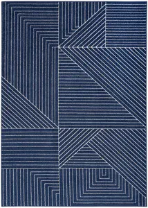 Navy Blue Easy to Clean Abstract Geometrical Luxurious Modern Rug for Living Room, Bedroom - 119cm X 180cm