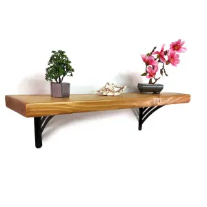 Wooden Rustic Shelf with Bracket WAT Black 220mm 9 inches Light Oak Length of 230cm