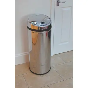 Steel Motion Sensor Rubbish Bin - 45L Chrome and Silver