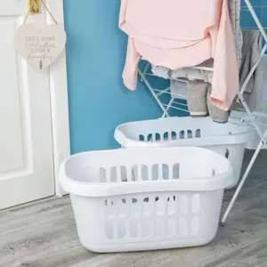 2 x Ice White Hipster Plastic Laundry Baskets For Washing Clothes & Laundry