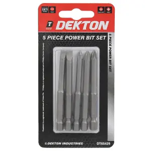 Dekton 5pc Power Bit set,Crv,75mm,Includes: Flat: 5mm, 6mm, Phillips: PH1, PH2, Pozi: PZ2.