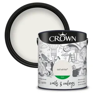 Crown Walls & Ceilings Silk Emulsion Paint Sail White - 2.5L