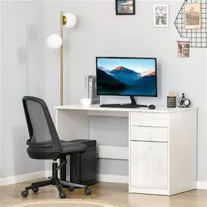 HOMCOM High Gloss Home Office Computer Desk W/ Drawers White | Robert Dyas