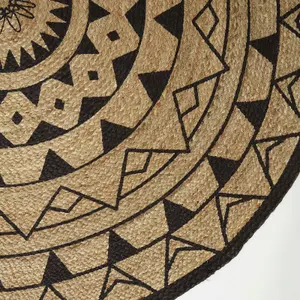 Homescapes Natural & Black Mandala Braided Jute Rug, 200 cm Round