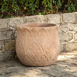 Primrose Textured Terracotta Round Patterned Planter In Dust Pink 48cm