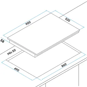 90cm 9300W 4 Zone Induction Hob with Touch Control - Sleek Black Finish