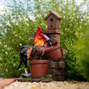 Primrose Solar Powered Rooster Pouring Pots Tiered Cascading Water Feature With Battery Backup and Lights 57cm