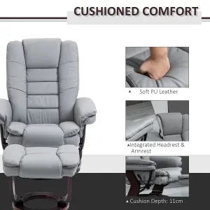 HOMCOM Swivel Manual Recliner and Footrest Set PU Leather Lounge Chair Grey