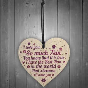 Red Ocean Love You Nan Gift For Christmas Birthday Wooden Heart Grandparent Gift Keepsake Plaque