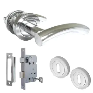 Arched Lever Door Handle on Rose CHROME Escutcheon 3 Lever Sash Lock