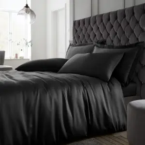 Catherine Lansfield Bedding Silky Soft Satin Duvet Cover Set with Pillowcase Black