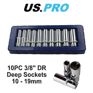 US PRO 10pc 3/8'' DR Deep Sockets Set 10 - 19mm 3237