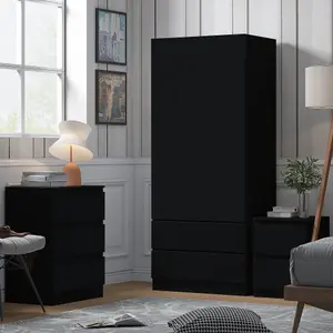 Matt Black 2 Door 2 Drawer Combination Wardrobe