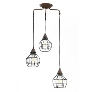 Luminosa Spider 3 Light Wire Shade Cluster Pendant Ceiling Light, Black