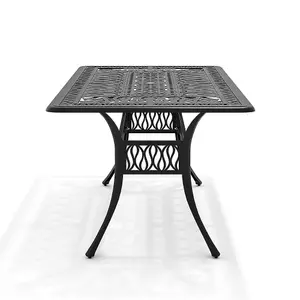 Black Vintage Rectangular Cast Aluminum Outdoor Bistro Dining Table with Umbrella Hole 150 cm