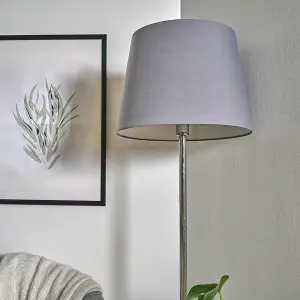 ValueLights Modern Polished Chrome Metal Standard Floor Lamp With Grey Tapered Shade - Includes 6w LED Bulb 3000K Warm White