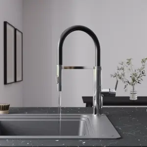 GoodHome Zatar Black Chrome effect Kitchen Spring neck Tap