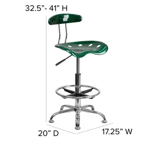 Vibrant Chrome Drafting Stool with Tractor Seat Green