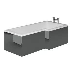 Novela Right Hand Super Strong L-Shape Shower Bath - 1700x820mm with Anthracite Panel