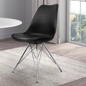 Soho Black Plastic Dining Chair with Chrome Metal Legs