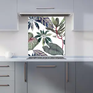 Watercolor Tropical Leaf Premium Glass Kitchen Splashback W600mm x H750mm