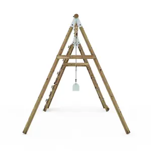 Limited Edition Rebo Wooden Double Swing Set with Up and Over Climbing Wall - Savannah - Pastel Green