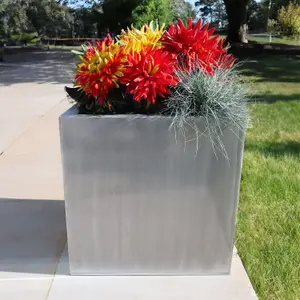 50cm Zinc Galvanised Brushed Silver Square Planter