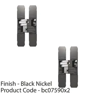 2 PACK - 3D Flush Faced Concealed Cabinet Hinge 180 Degree Opening Wardrobe BLACK NICKEL