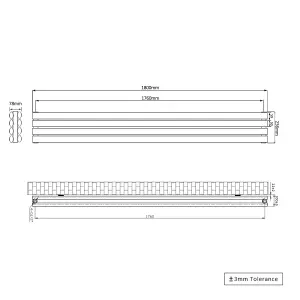 Rinse Bathrooms 236x1800mm White Horizontal Radiator Double Column Oval Panel Radiators Central Heating