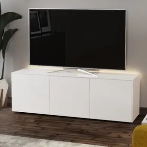 White high gloss SMART large TV cabinet with wireless phone charging and Alexa or app operated LED mood lighting