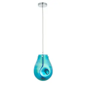 Luminosa Perugia Single Pendant Ceiling Lamp, Petrol Metallic Glass, Chrome Plate