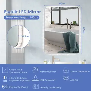 Costway Shatterproof Wall Mounted Mirror Bathroom Mirror with LED Lights